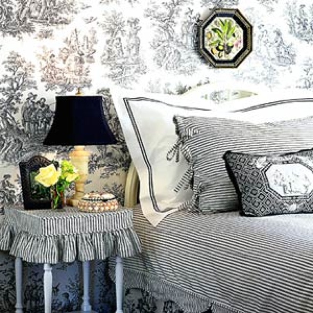 Black white toile wallpaper on BHG - saved by Chic n Cheap Living