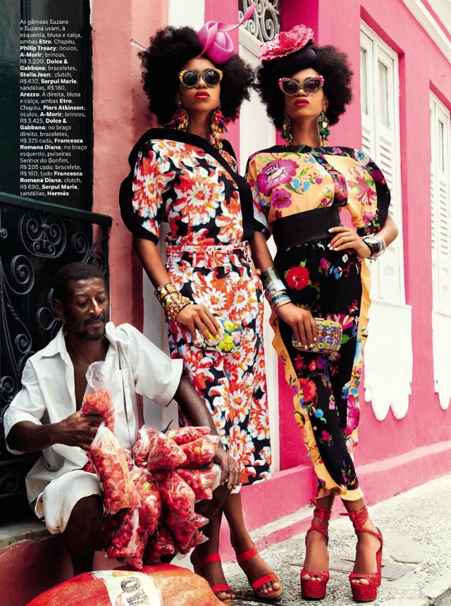 Carmen Miranda Reloaded editorial floral pantsuit in Vogue Brazil February 2013 with Mirte Maas, Suzane & Suzana - saved by Chic n Cheap Living