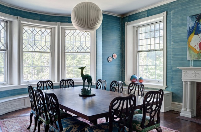 Blue strie walls in Juday home in Germantown, PA photography by Bruce Bucks for the NY Times - saved by Chic n Cheap Living