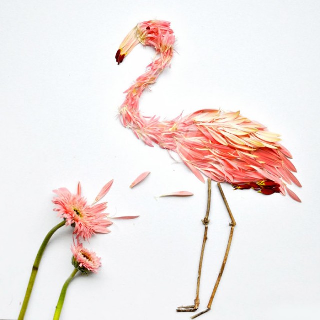 Flamingo made with flower petals by Hong Yi - saved by Chic n Cheap Living