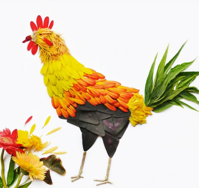 Rooster made with flower petals by Hong Yi - saved by Chic n Cheap Living