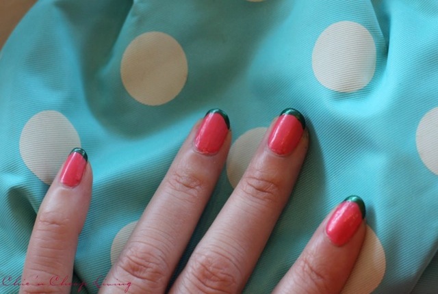 Watermelon manicure green tips by Chic n Cheap Living