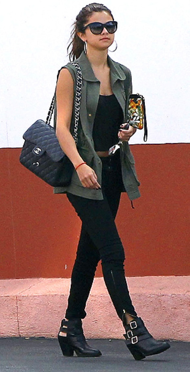 selena-gomez-olive Jet by John Eshaya vest on People Stylewatch - saved by Chic n Cheap Living