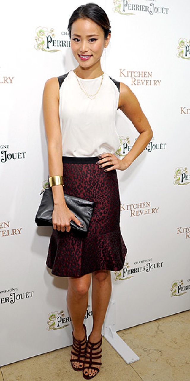 jamie-chung in Parker top and Ann Taylor leopard print skirt on People StyleWatch - saved by Chic n Cheap Living