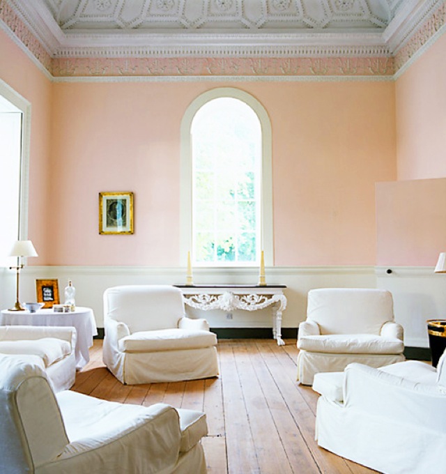 Blush walls via Pale pink satin benjamin moore on Domaine Home - saved by Chic n Cheap Living