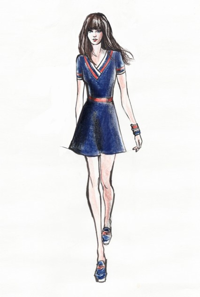 zooey-deschanel-for-tommy-hilfiger-vogue blue v neck dress - saved by Chic n Cheap Living