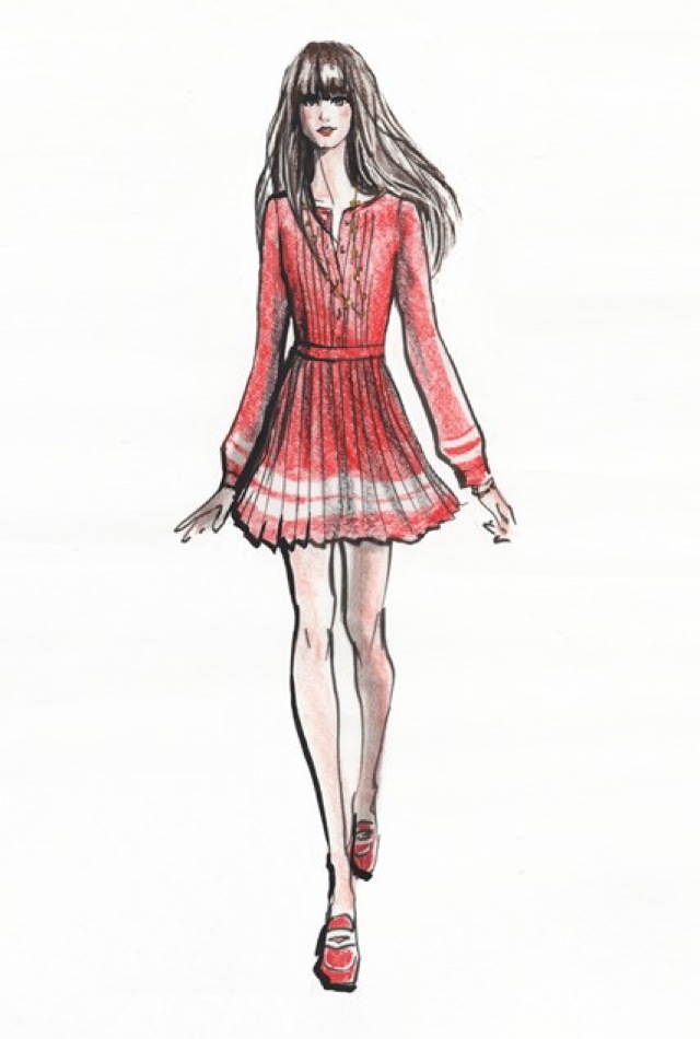 zooey-deschanel-for-tommy-hilfiger-vogue red pleated dress - saved by Chic n Cheap Living