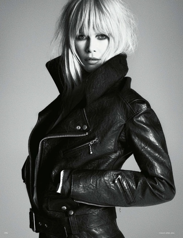 Classic Claudia Schiffer Vogue Germany April 2014 leather jacket - saved by Chic n Cheap Living