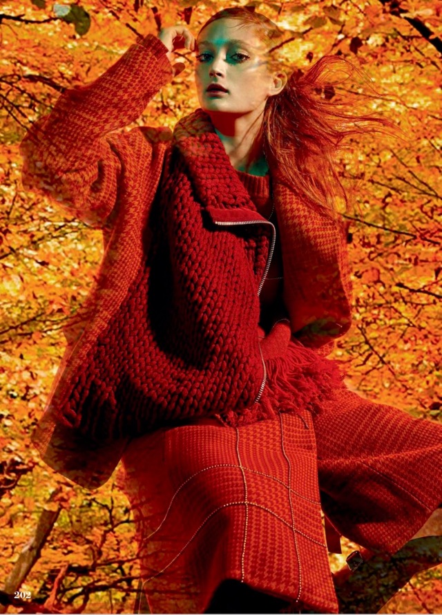 Autumn Elle_Canada_-_October_2014 red leaf red wool outfit