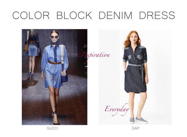 Gucci Spring Summer 2015 Colorblock denim dress Inspiration
