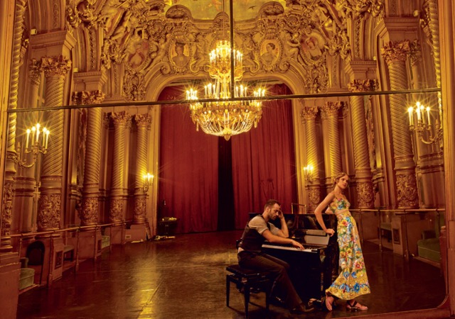 Grand Entrance Natalia Vodianova and Benjamin Millipied piano shot by Annie Leibovitz for US Vogue November 2014