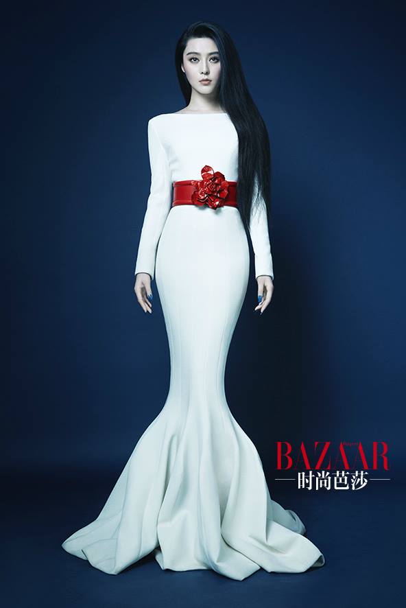Life in Bloom Fan Bing Bing in white gown Harper's Bazaar China July 2014