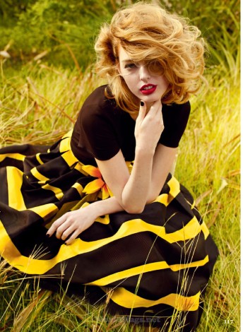 Ray of Light Jenna Castilloux in striped skirt for Elle_Canada_May 2015