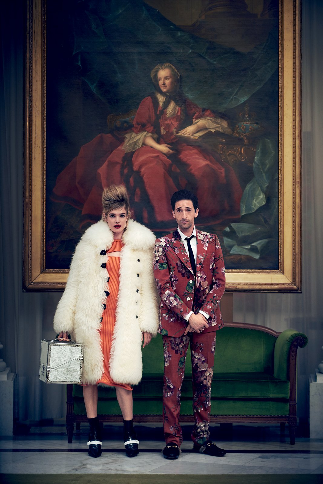 adrien-brody-natalia-vodianova-vogue July 2015 Louis Vuitton fur coat