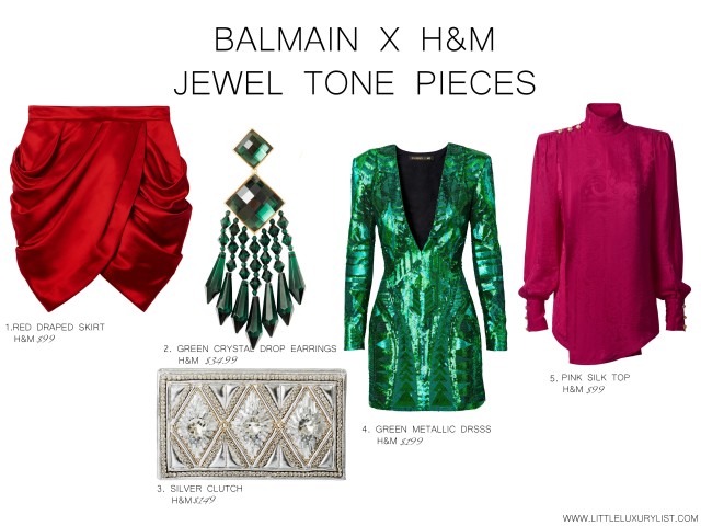 Balmain x H&M jewel tone pieces