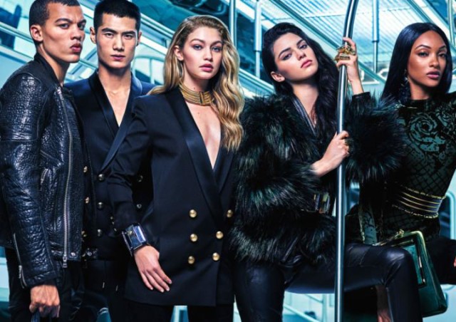 balmain-hm-campaign train with embellished blazers