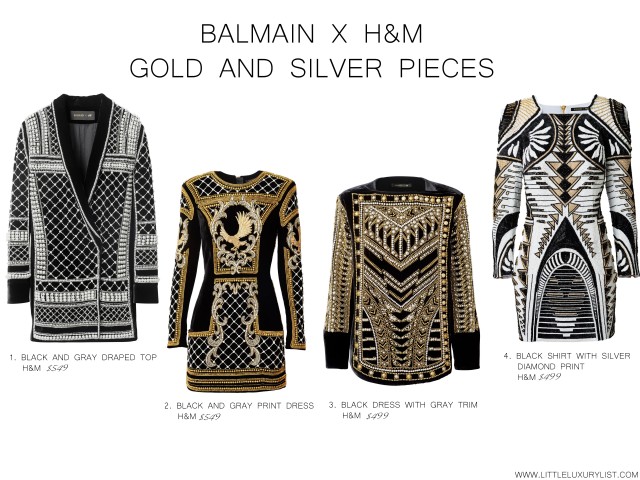 balmain x H&M gold and silver pieces