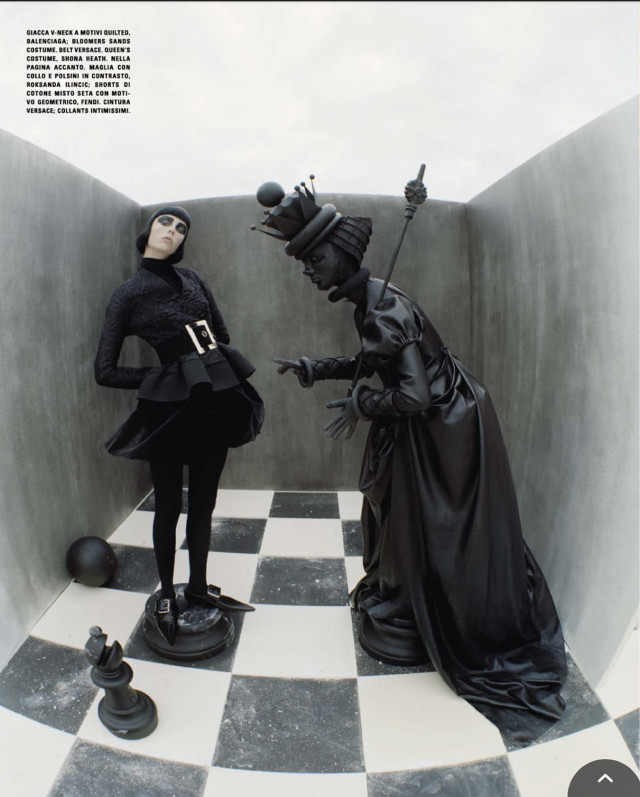 Checkmate Balenciaga jacket, opposite Fendi top Tim Walker for Vogue Italia December 2015