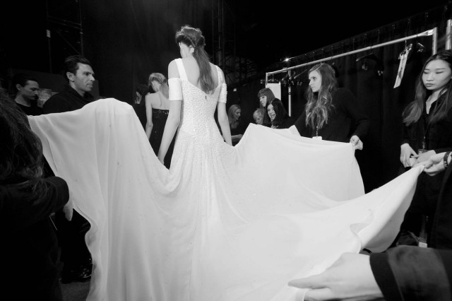 kevin tachman-Prabal Gurung fall 2016 train of gown backstage