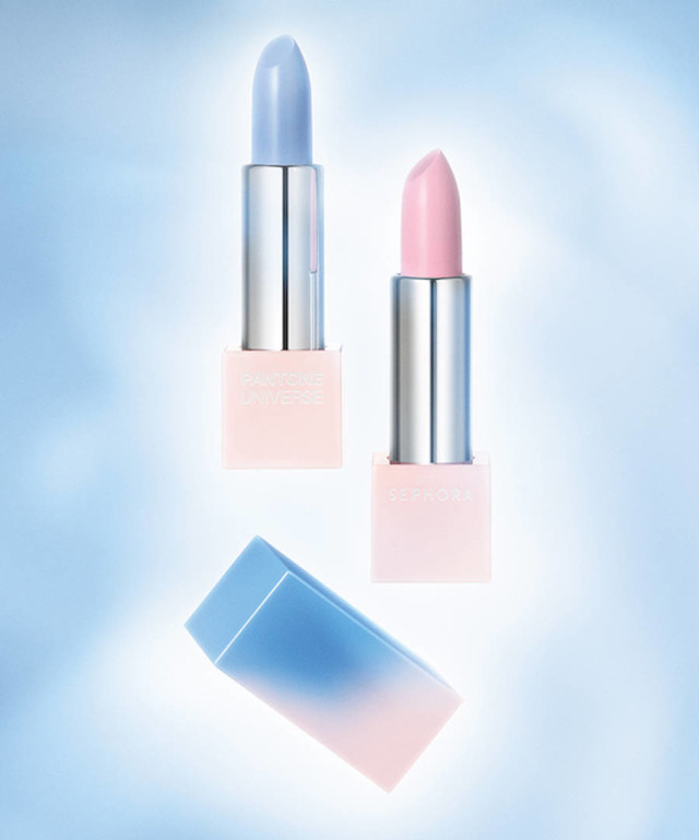 Sephora + Pantone Universe Rose Quartz and Serenity lipsticks and cap