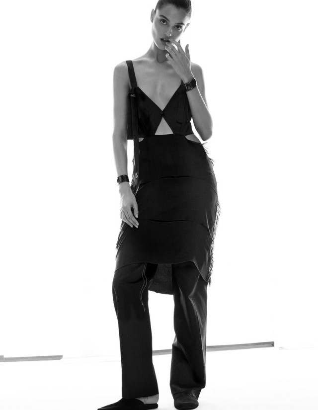 Blanca Padilla in Vogue Mexico February 2016 black dress pants