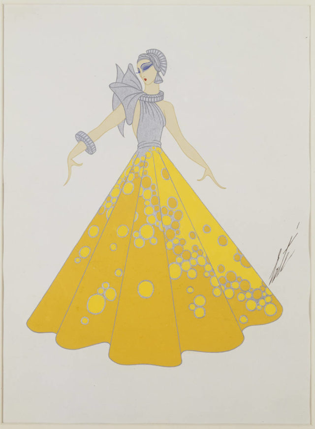 Erté Art Deco Drawings Robe jaune, 1934