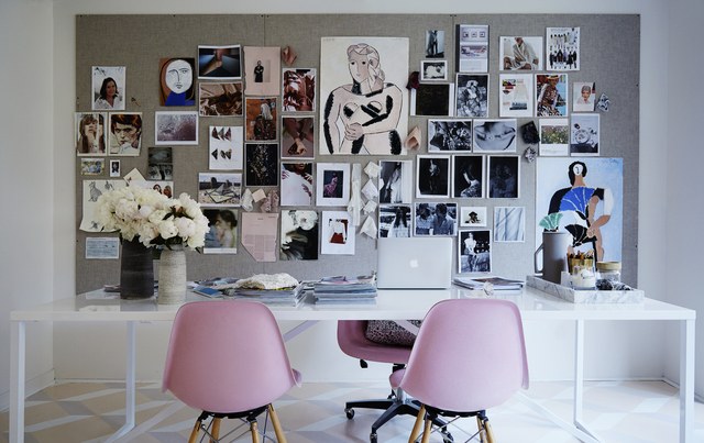 Rebecca Taylor's Chic New York Office pink chairs and desk