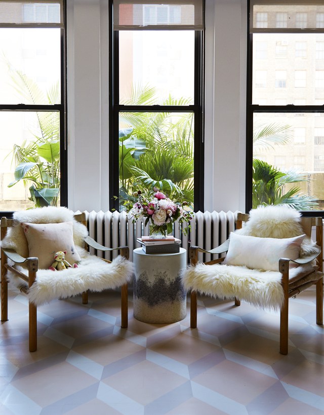 Rebecca Taylor's Chic New York Office  shearling chairs
