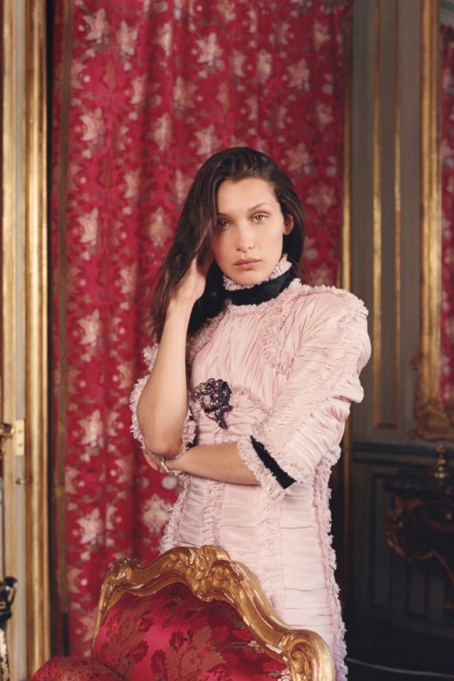 Bella Hadid for W Magazine October 2016 pink black dress white boots photography by Venetia Scott