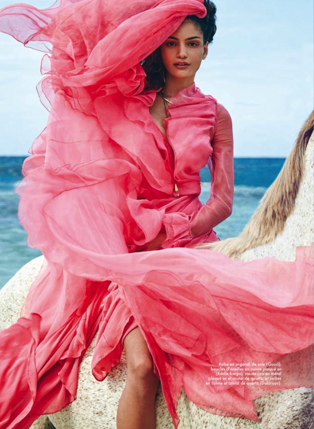 Vie Chidiac for Elle Québec June 2016 pink Gucci gown