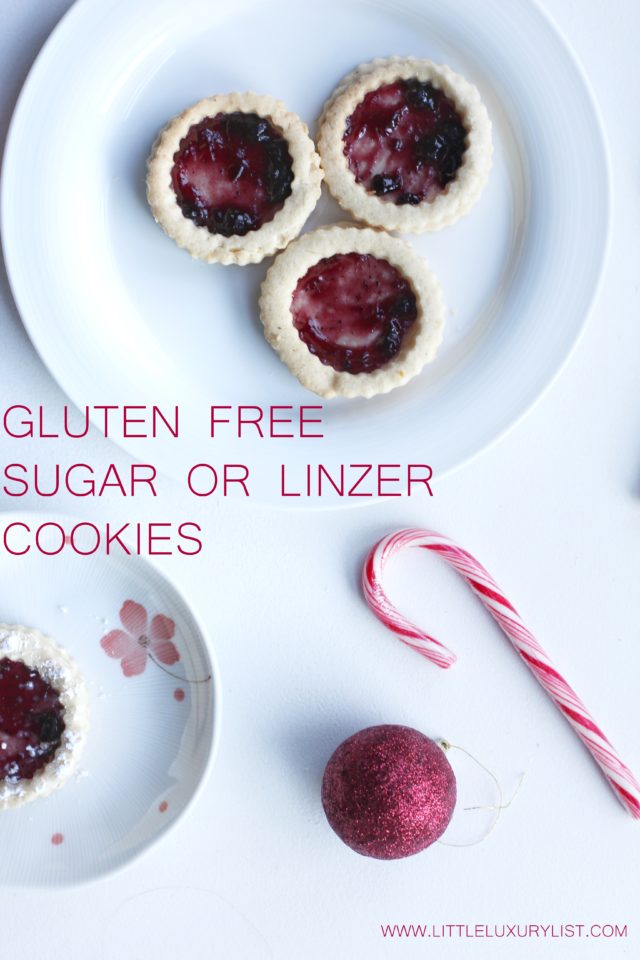 Gluten free sugar or Linzer cookies top view by little luxury list