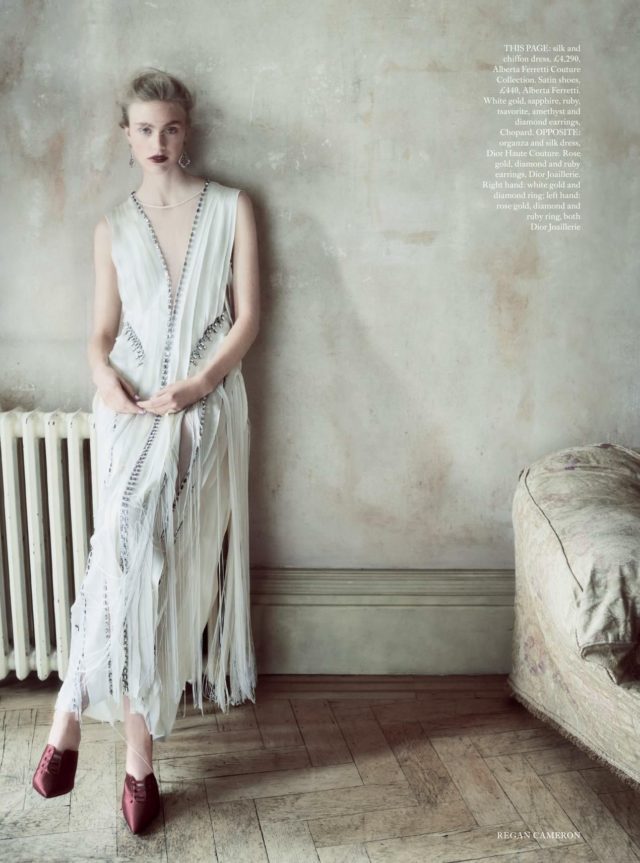 Hedvig Palm in UK Harper's Bazaar UK December 2016 white Alberta Ferretti gown