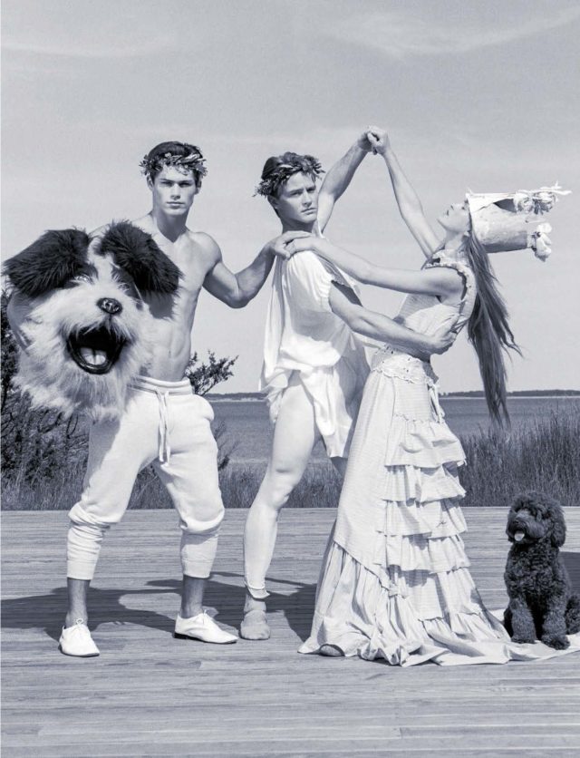 Jean Campbell for Vogue Italia December 2016 by Bruce Weber dog mascot