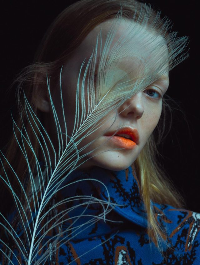 Roos Abels by Txema Yeste for Numero December 2016 with ostrich feather