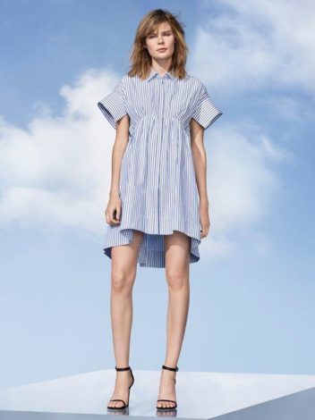 Victoria Beckham for Target blue striped poplin gathered waist dress