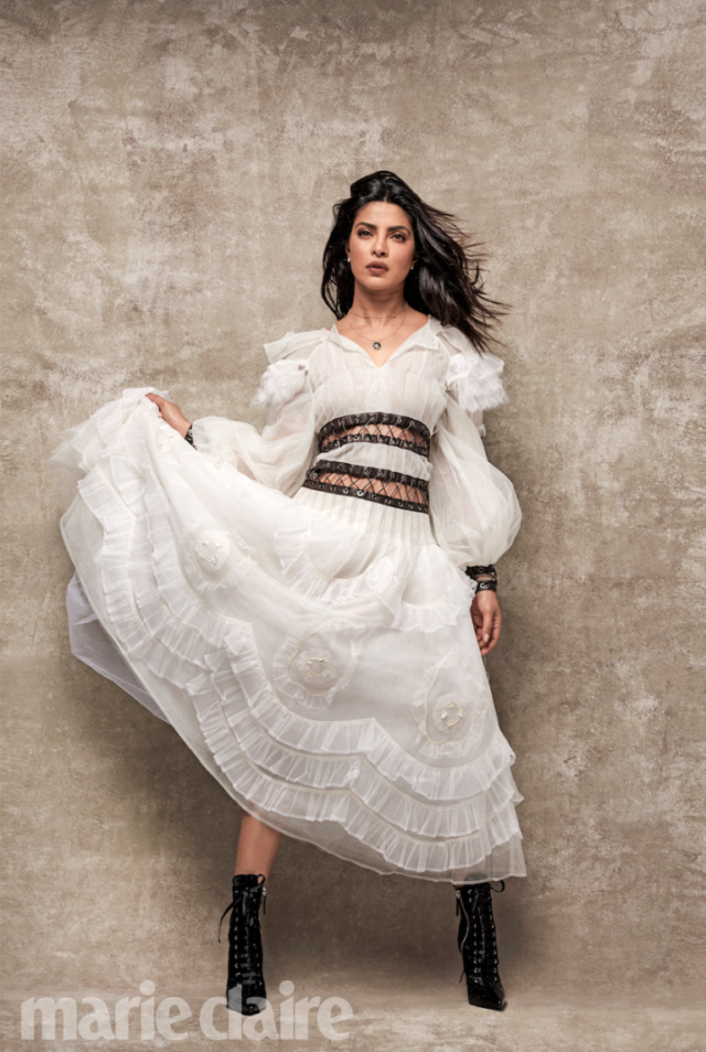 Priyanka Chopra by Tesh for US Marie Claire April 2017 white dress