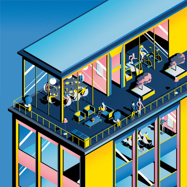 Colorful-London-illustrations-by-Jack-Dally-rooftop-birds-eye-view