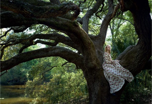 Elle Fanning by Annie Leibovitz for Vogue June 2017 Gucci floral dress