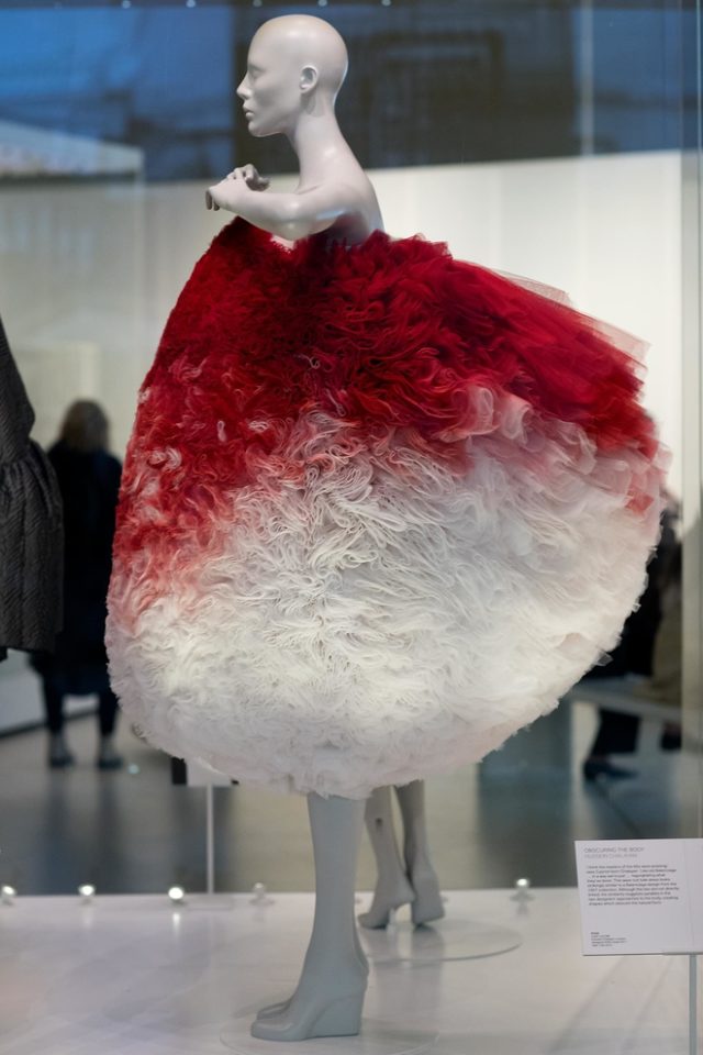 Balenciaga Fashion Exhibition at V&A Museum red and white dress
