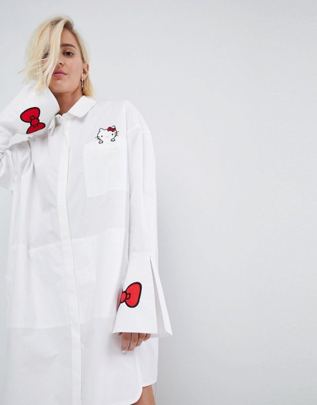 Hello Kitty x ASOS Shirt dress with pocket and cuff embroidery