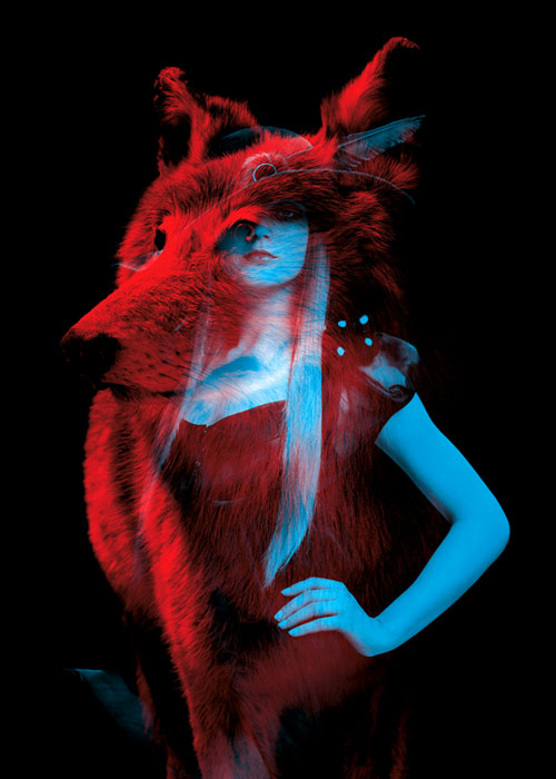 Helmo Bêtes de mode fashion and animals double exposure photography wolf