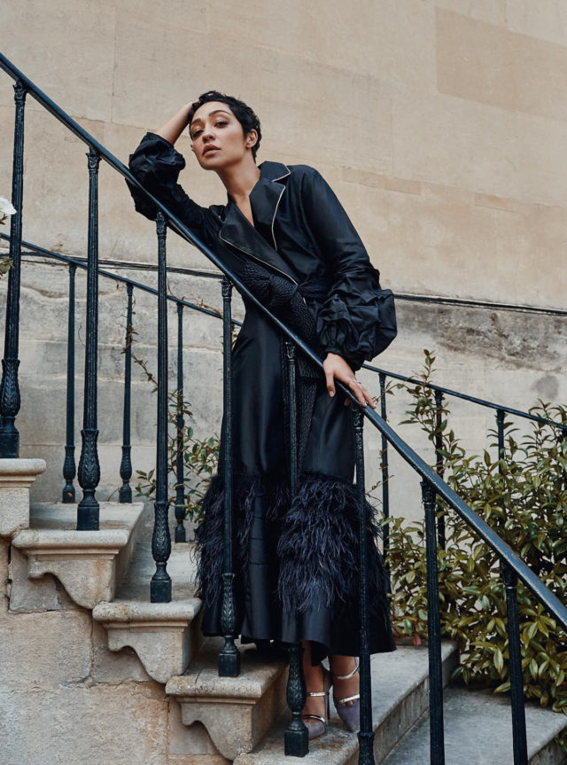 Ruth Negga for Harper's Bazaar December 2017 black gown