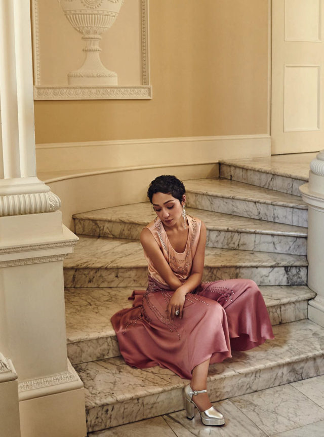 Ruth Negga for Harper's Bazaar December 2017 pink gown
