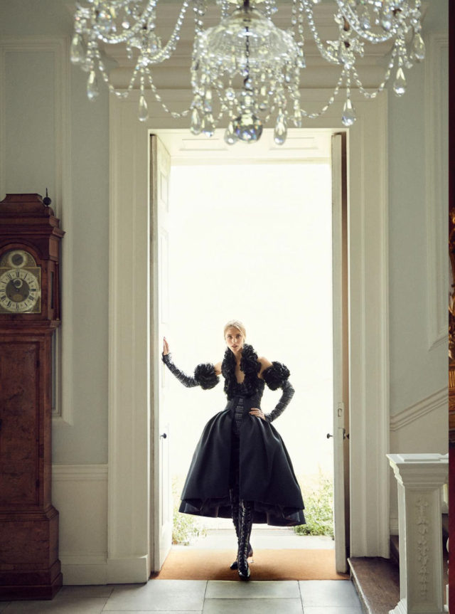 Hedvig Palm in Harper's Bazaar UK December 2017 black dress