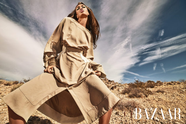 Joan Smalls for Harper's Bazaar Arabia March 2018 - beige outfit