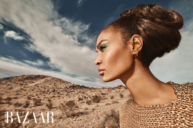Joan Smalls for Harper's Bazaar Arabia March 2018 - gold chain top