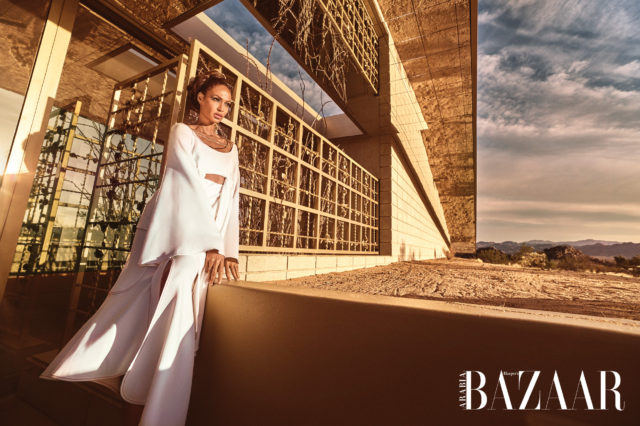 Joan Smalls for Harper's Bazaar Arabia March 2018 - white dress