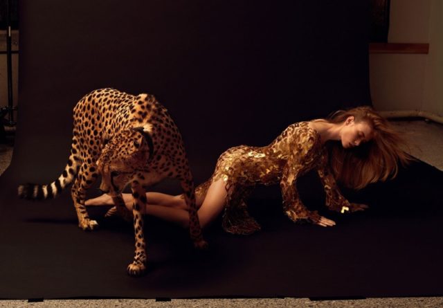 Julia Hafstrom By Kristian Schuller for Harper's Bazaar Turkey December 2017 - leopard dress