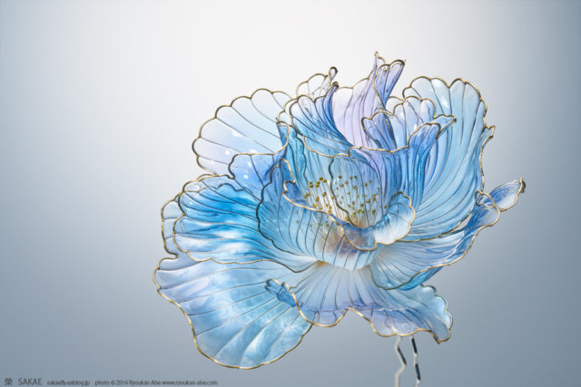 Kanzashi or Japanese hair combs blue floral cluster