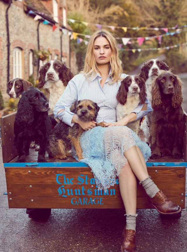 Lily James by Richard Phibbs for UK Harper’s Bazaar April 2018 - with dogs